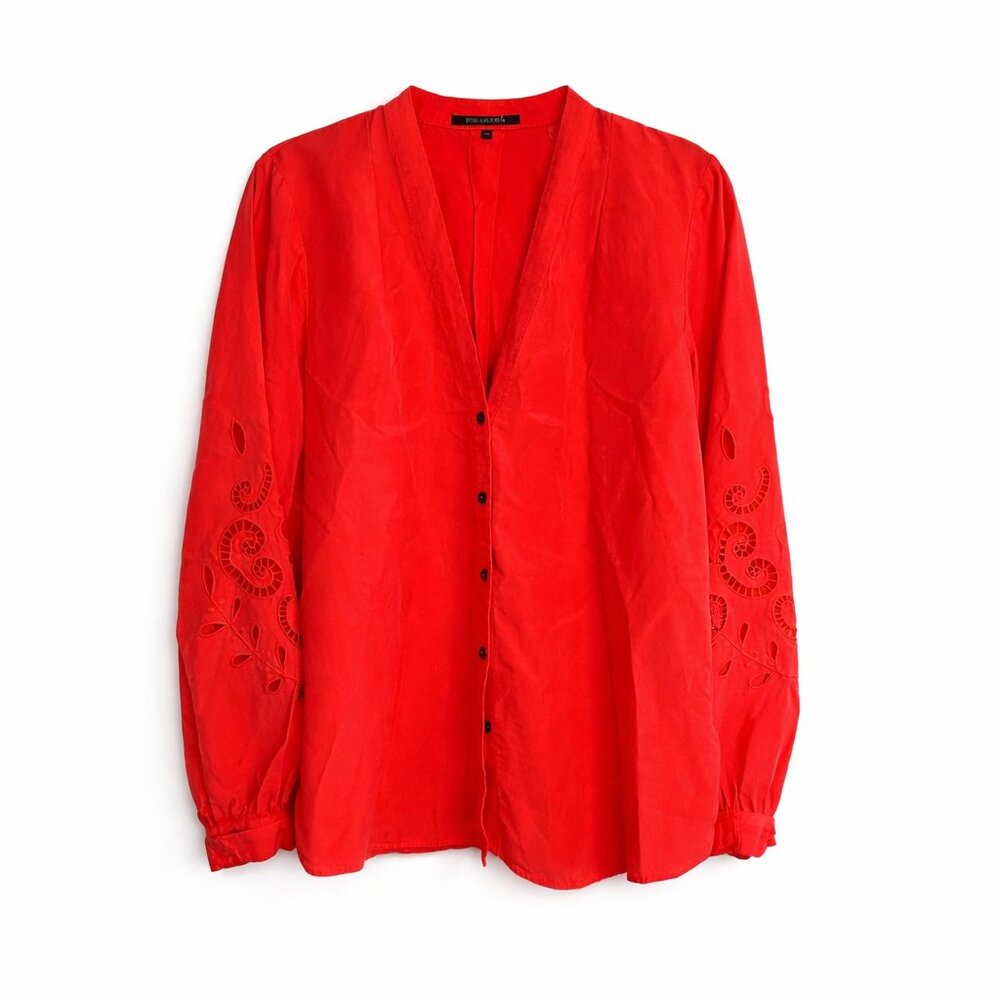 Kobi Halperin Chrissy Eyelet Blouse Top Poppy Red MSRP $448 Size Medium